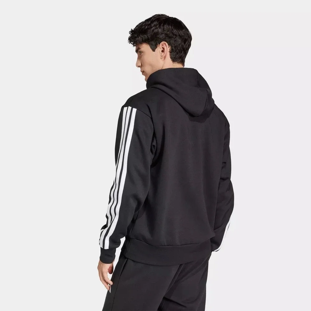 Adidas Essentials 3-Stripes Fleece Pullover Hoodie Mens Large Black White NEW